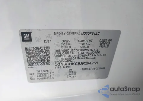 2018 Chevrolet Suburban Lt z USA, uszkodzony, nr VIN 1GNSCHKC5JR194258